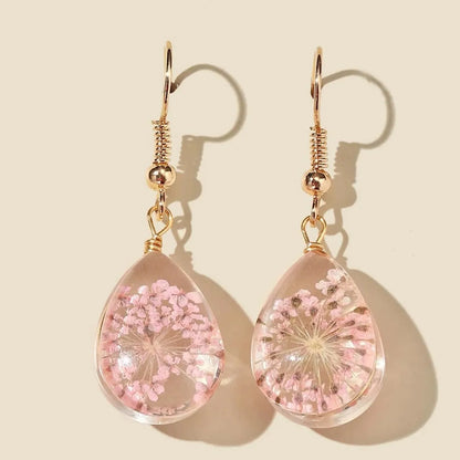 1 Pair Casual Sweet Round Water Droplets Flower Glass Drop Earrings