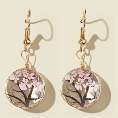 1 Pair Casual Sweet Round Water Droplets Flower Glass Drop Earrings