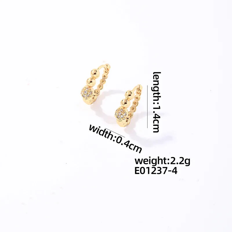 1 Pair Casual Sweet Shiny Round Plating Inlay Copper Zircon K Gold Plated Earrings