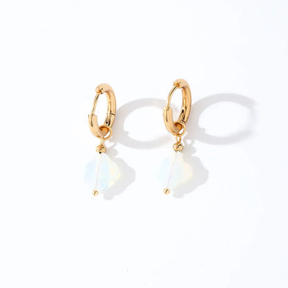 1 Pair Casual Sweet Simple Style Four Leaf Clover Plating Stainless Steel Natural Stone Drop Earrings