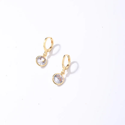 1 Pair Casual Sweet Simple Style Round Plating Inlay Copper Zircon Gold Plated Drop Earrings