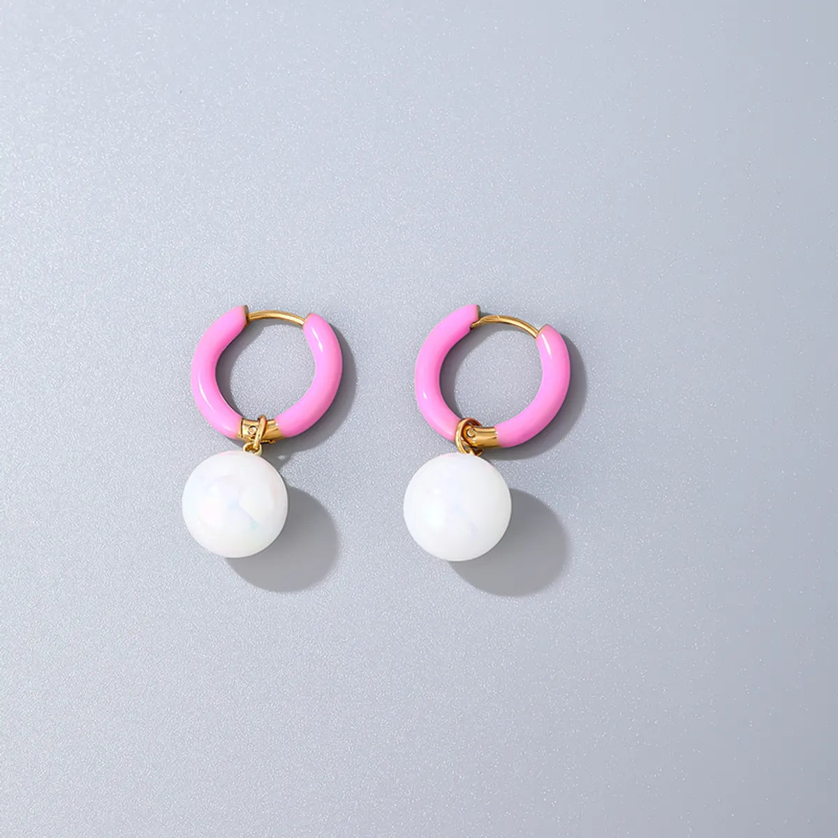 1 Pair Casual Sweet Simple Style Round Plating Stainless Steel Resin Drop Earrings