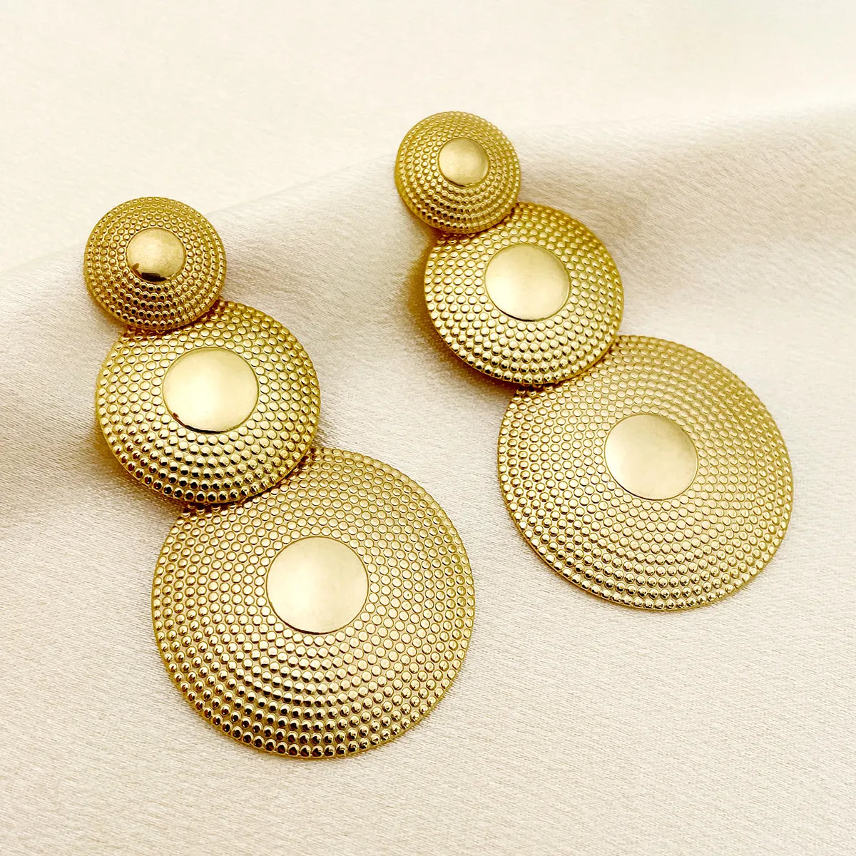 1 Pair Casual Tropical Classic Style Round Patchwork Plating Three-Dimensional 304 Stainless Steel Gold Plated Drop Earrings