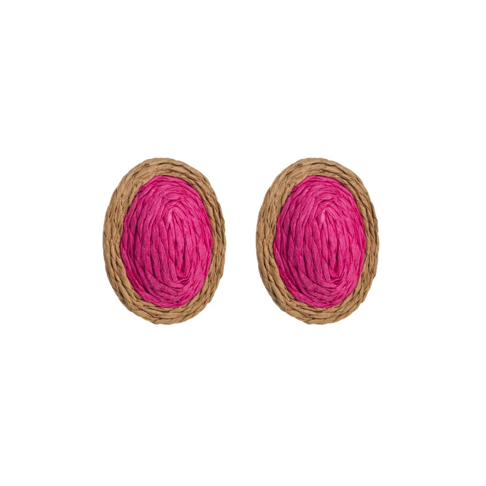 1 Pair Casual Tropical Oval Braid Raffia Ear Studs