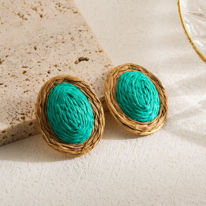 1 Pair Casual Tropical Oval Braid Raffia Ear Studs