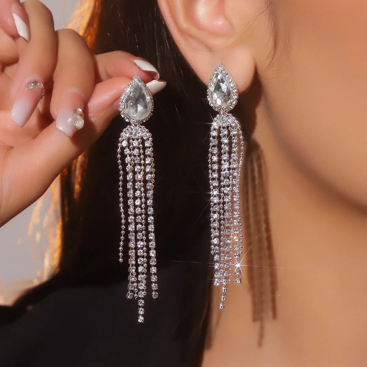 1 Pair Casual Tropical Tassel Inlay 316 Stainless Steel  Rhinestones Drop Earrings