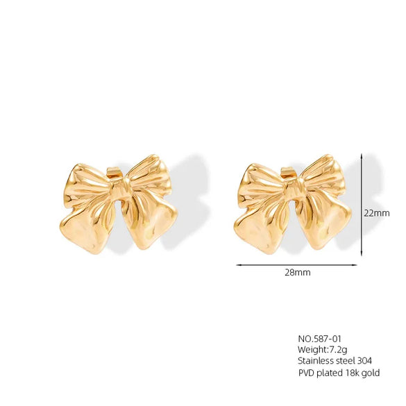 1 Pair Casual Vacation Beach Scallop Heart Shape Bow Knot 304 Stainless Steel 18K Gold Plated Earrings Ear Studs