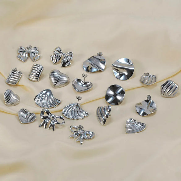 1 Pair Casual Vacation Beach Scallop Heart Shape Bow Knot 304 Stainless Steel 18K Gold Plated Earrings Ear Studs