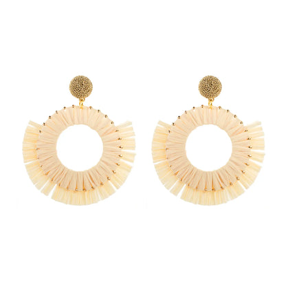 1 Pair Casual Vacation Beach Tassel Patchwork Alloy Raffia Drop Earrings