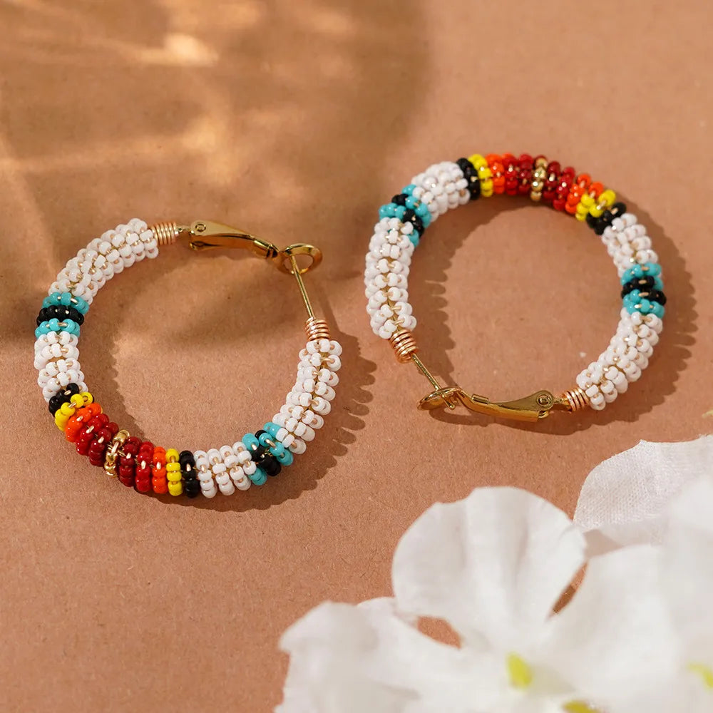 1 Pair Casual Vacation Bohemian Geometric Beaded Glass Earrings