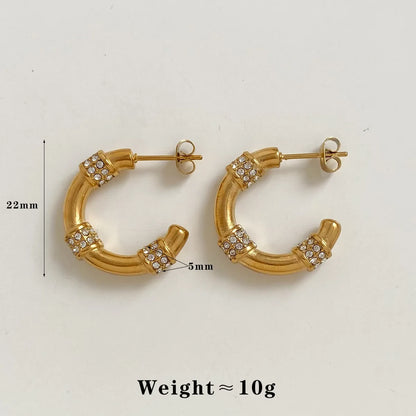 1 Pair Casual Vacation C Shape Plating Inlay 304 Stainless Steel Rhinestones 16K Gold Plated White Gold Plated Gold Plated Ear Studs