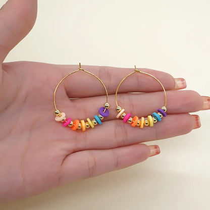 1 Pair Casual Vacation Circle Beaded Soft Clay Earrings