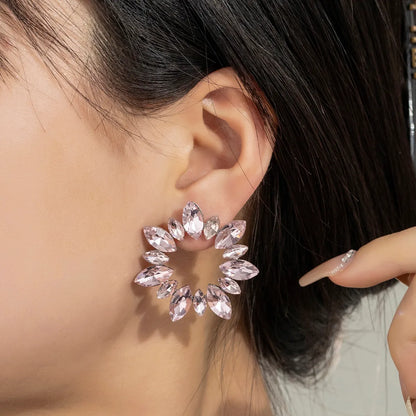 1 Pair Casual Vacation Circle Leaves Inlay Alloy Rhinestones Ear Studs