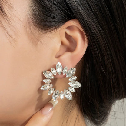 1 Pair Casual Vacation Circle Leaves Inlay Alloy Rhinestones Ear Studs