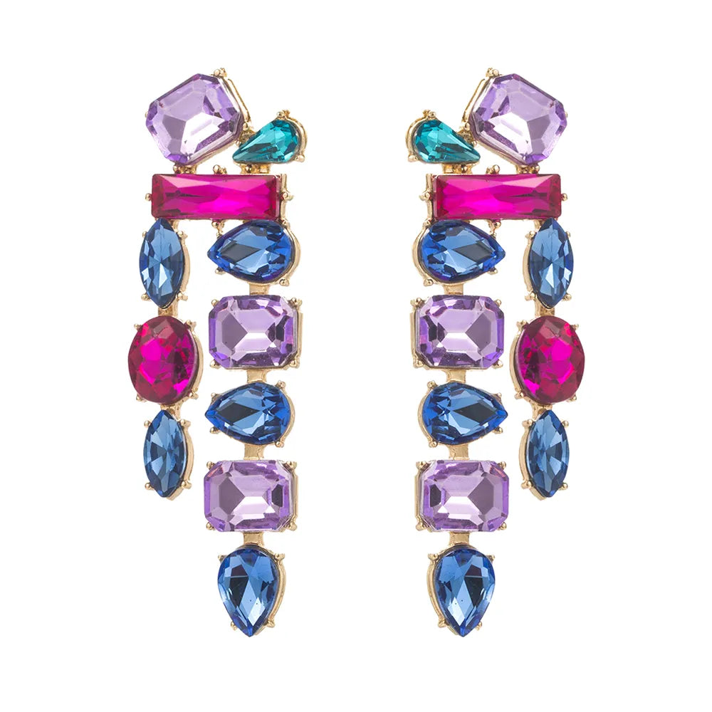 1 Pair Casual Vacation Classic Style Color Block Plating Inlay Alloy Glass Glass Gold Plated Drop Earrings