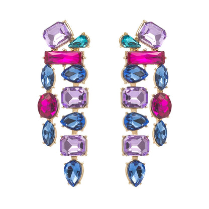 1 Pair Casual Vacation Classic Style Color Block Plating Inlay Alloy Glass Glass Gold Plated Drop Earrings