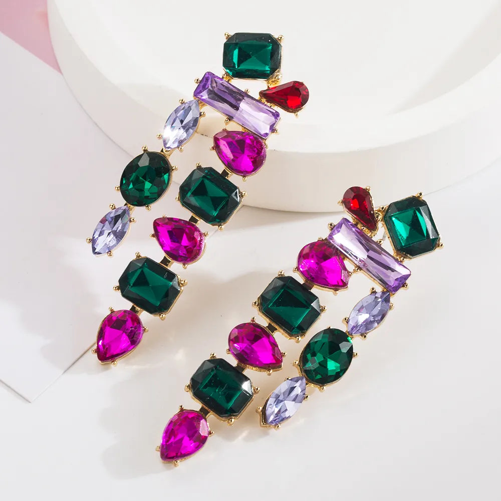 1 Pair Casual Vacation Classic Style Color Block Plating Inlay Alloy Glass Glass Gold Plated Drop Earrings