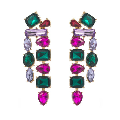 1 Pair Casual Vacation Classic Style Color Block Plating Inlay Alloy Glass Glass Gold Plated Drop Earrings