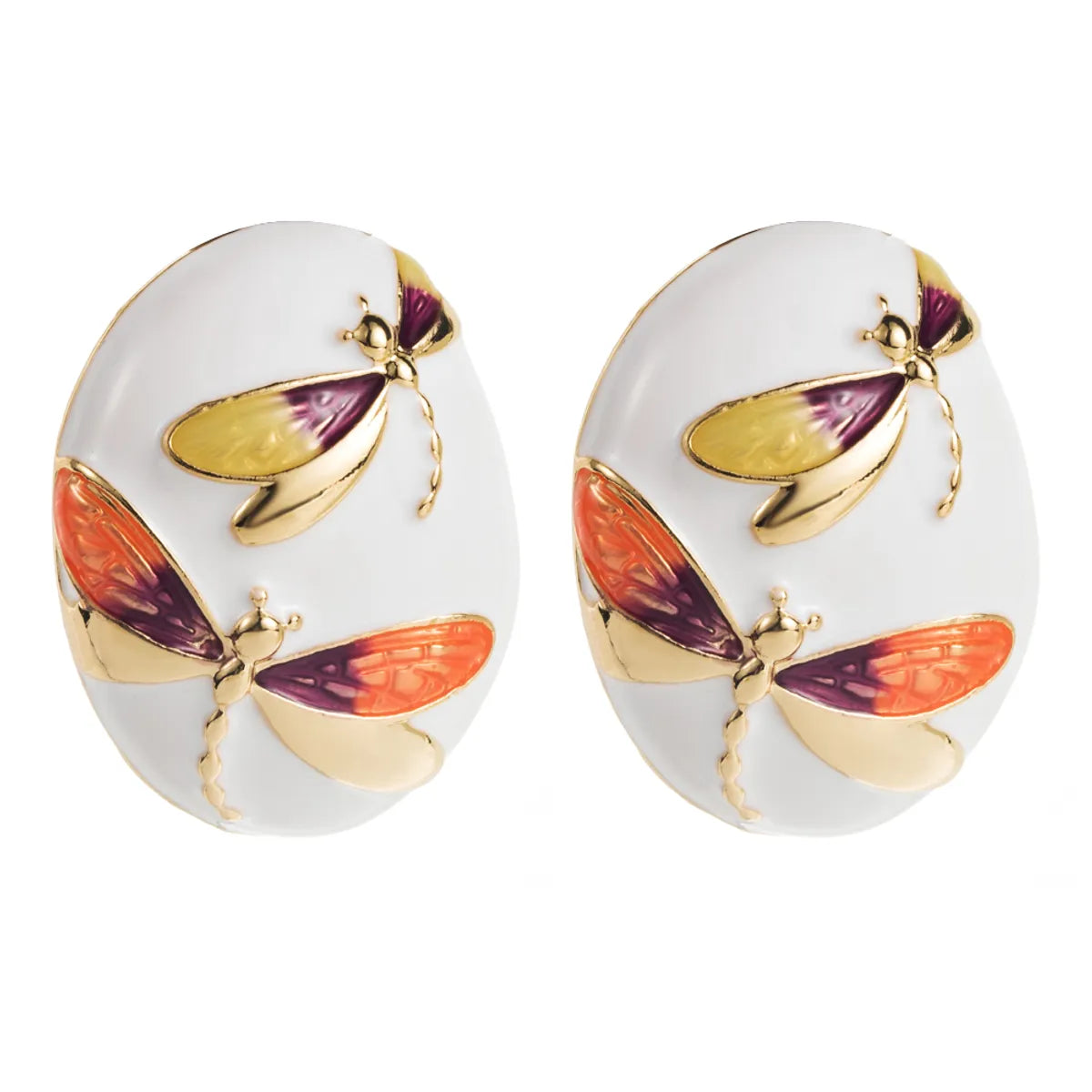 1 Pair Casual Vacation Classic Style Dragonfly Enamel Alloy Gold Plated Ear Studs