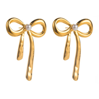 1 Pair Casual Vacation Classic Style Flower Bow Knot Inlay Imitation Pearl Alloy Pearl Gold Plated Silver Plated Ear Studs