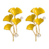 1 Pair Casual Vacation Classic Style Flower Ginkgo Leaf Enamel Inlay Alloy Pearl Gold Plated Ear Studs