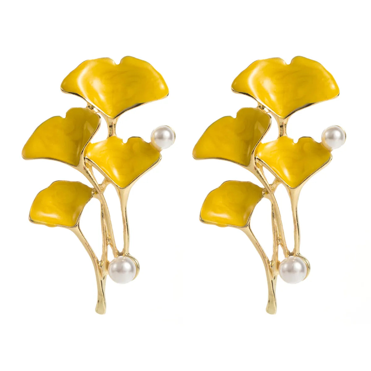 1 Pair Casual Vacation Classic Style Flower Ginkgo Leaf Enamel Inlay Alloy Pearl Gold Plated Ear Studs