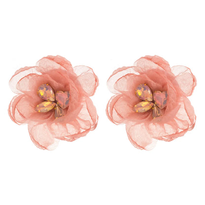 1 Pair Casual Vacation Classic Style Flower Inlay Alloy Cloth Glass Silver Plated Ear Studs