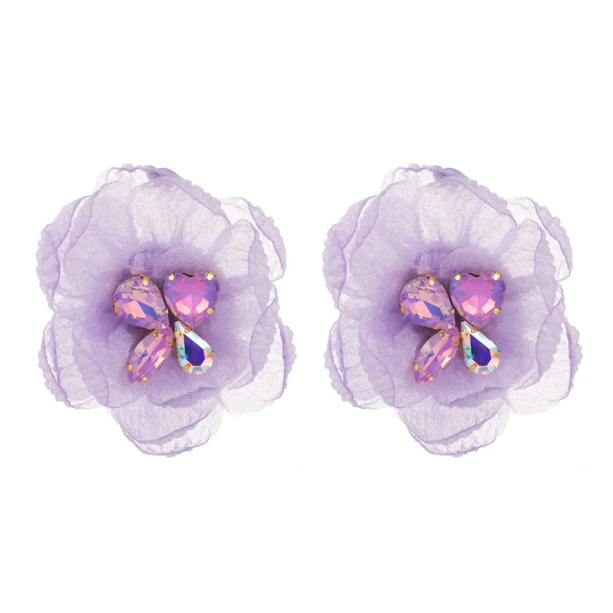 1 Pair Casual Vacation Classic Style Flower Inlay Alloy Cloth Glass Silver Plated Ear Studs