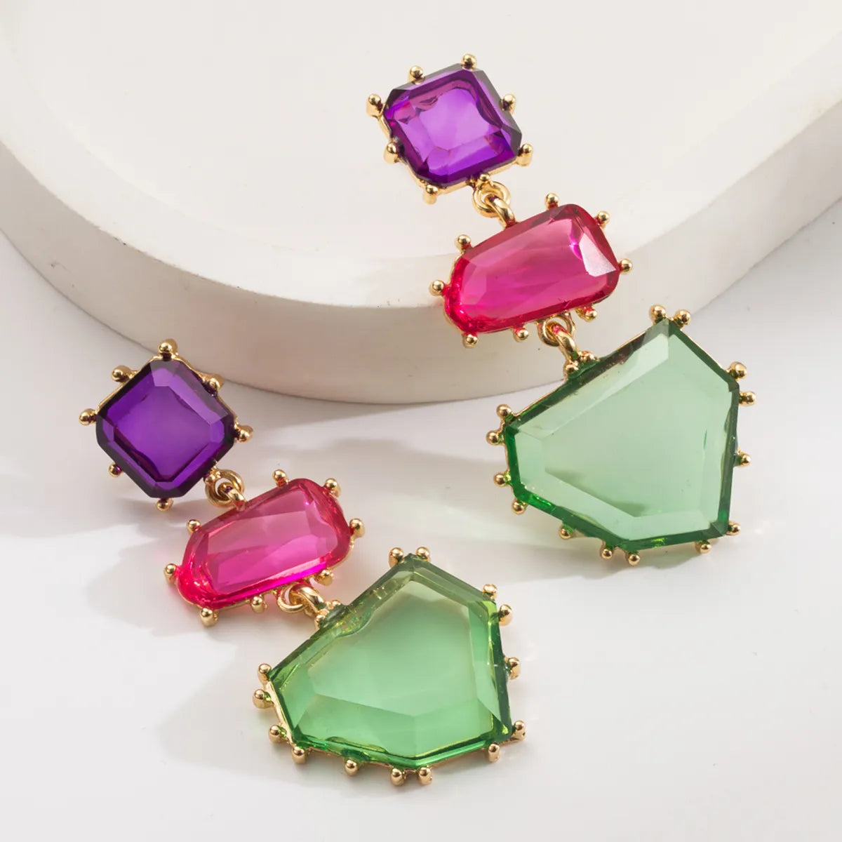 1 Pair Casual Vacation Classic Style Irregular Geometric Square Inlay Alloy Resin Gold Plated Drop Earrings