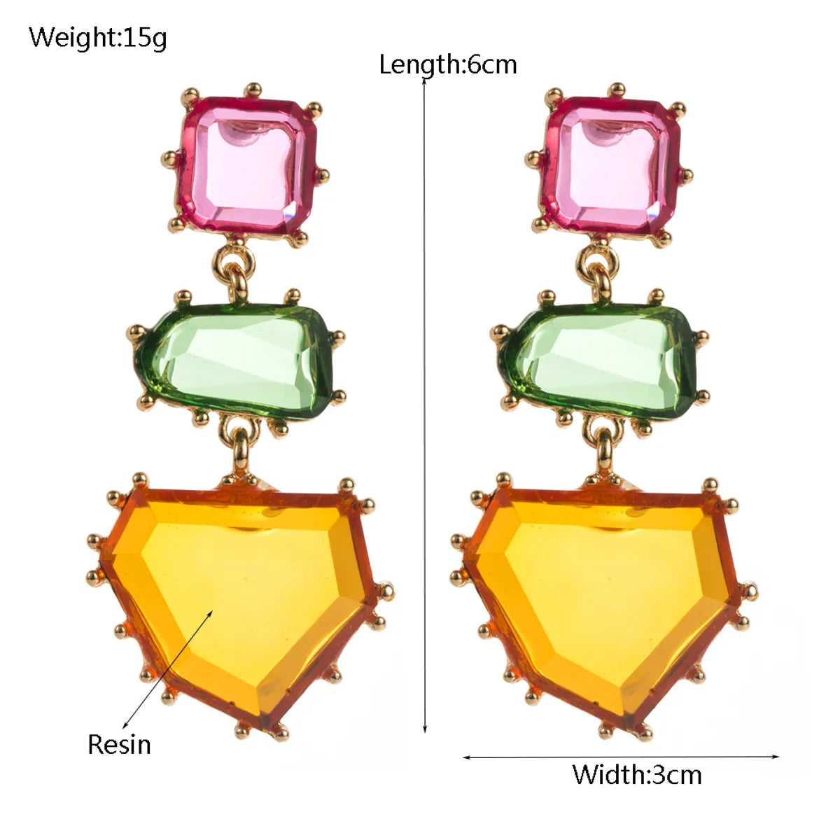 1 Pair Casual Vacation Classic Style Irregular Geometric Square Inlay Alloy Resin Gold Plated Drop Earrings