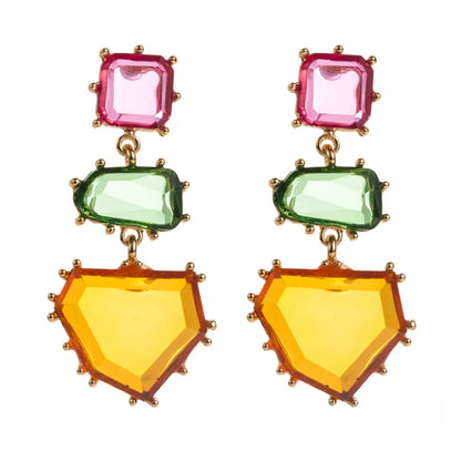 1 Pair Casual Vacation Classic Style Irregular Geometric Square Inlay Alloy Resin Gold Plated Drop Earrings