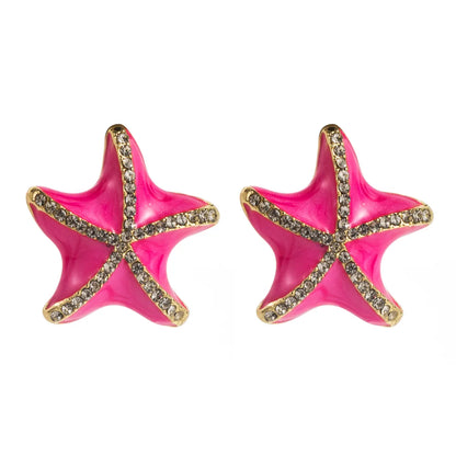 1 Pair Casual Vacation Classic Style Starfish Inlay Alloy Rhinestones Silver Plated Ear Studs