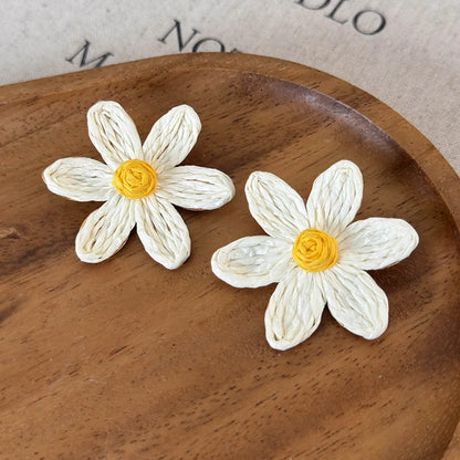 1 Pair Casual Vacation Classic Style Sunflower Alloy Raffia Ear Studs