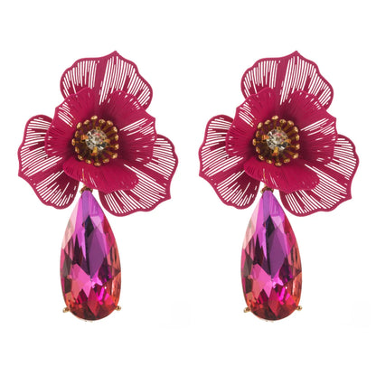 1 Pair Casual Vacation Classic Style Water Droplets Flower Inlay Alloy Rhinestones Glass Silver Plated Drop Earrings