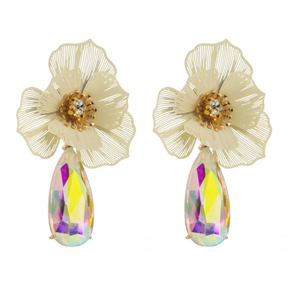 1 Pair Casual Vacation Classic Style Water Droplets Flower Inlay Alloy Rhinestones Glass Silver Plated Drop Earrings