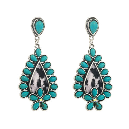 1 Pair Casual Vacation Classic Style Water Droplets Inlay Alloy Turquoise Silver Plated Drop Earrings