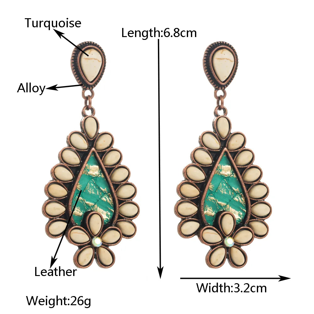 1 Pair Casual Vacation Classic Style Water Droplets Inlay Alloy Turquoise Silver Plated Drop Earrings