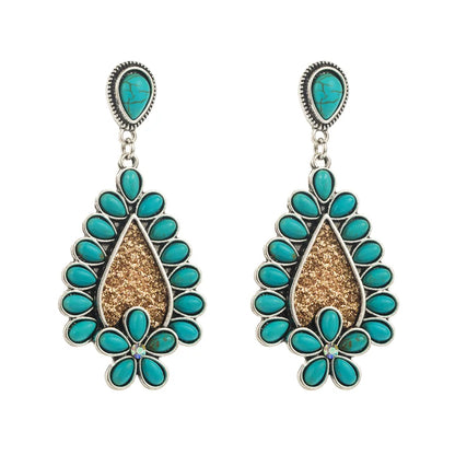 1 Pair Casual Vacation Classic Style Water Droplets Inlay Alloy Turquoise Silver Plated Drop Earrings