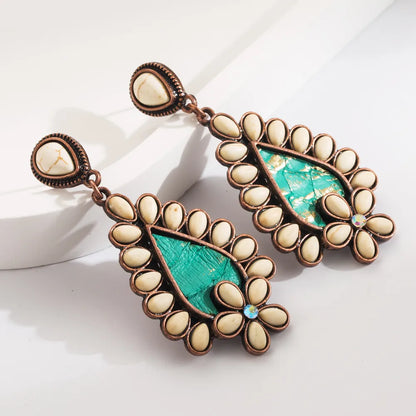 1 Pair Casual Vacation Classic Style Water Droplets Inlay Alloy Turquoise Silver Plated Drop Earrings