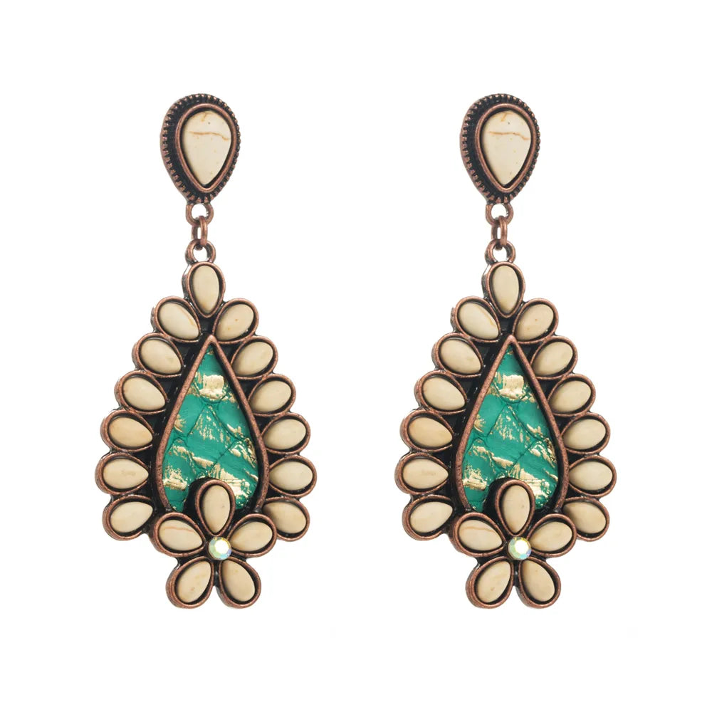 1 Pair Casual Vacation Classic Style Water Droplets Inlay Alloy Turquoise Silver Plated Drop Earrings