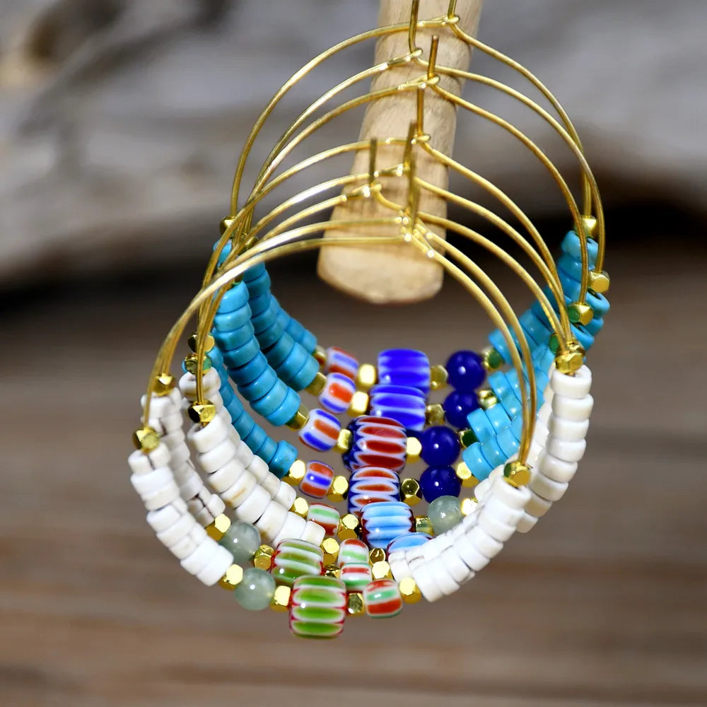 1 Pair Casual Vacation Color Block Beaded Plating Three-Dimensional Artificial Gemstones Alloy Hoop Earrings