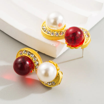 1 Pair Casual Vacation Color Block Plating Inlay Alloy Resin Resin Rhinestones Pearl 14K Gold Plated Drop Earrings