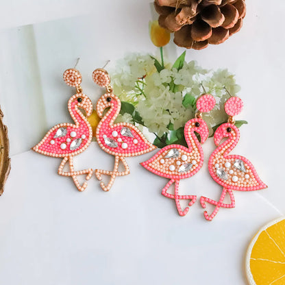 1 Pair Casual Vacation Flamingo Inlay Alloy Resin Drop Earrings