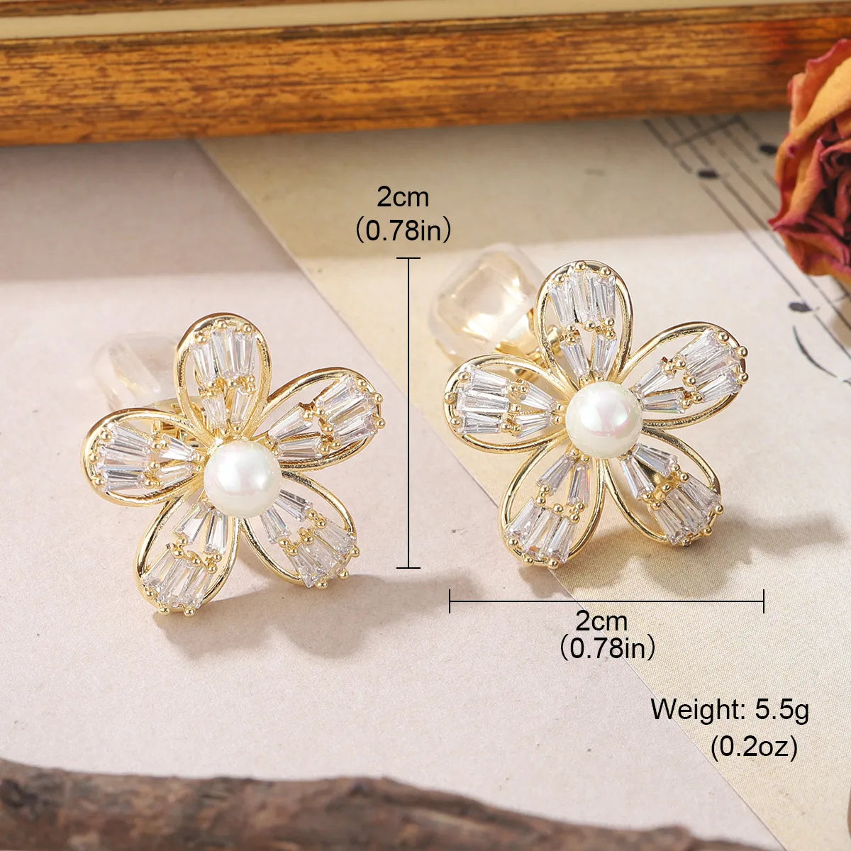 1 Pair Casual Vacation Flower Inlay Copper Zircon 18K Gold Plated Ear Cuffs