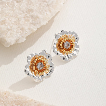 1 Pair Casual Vacation Flower Inlay Copper Zircon 18K Gold Plated Silver Plated Ear Studs