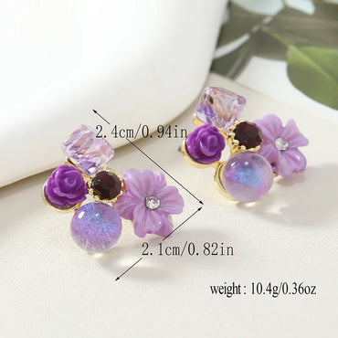 1 Pair Casual Vacation Flower Plating Alloy Rhinestones Ear Studs