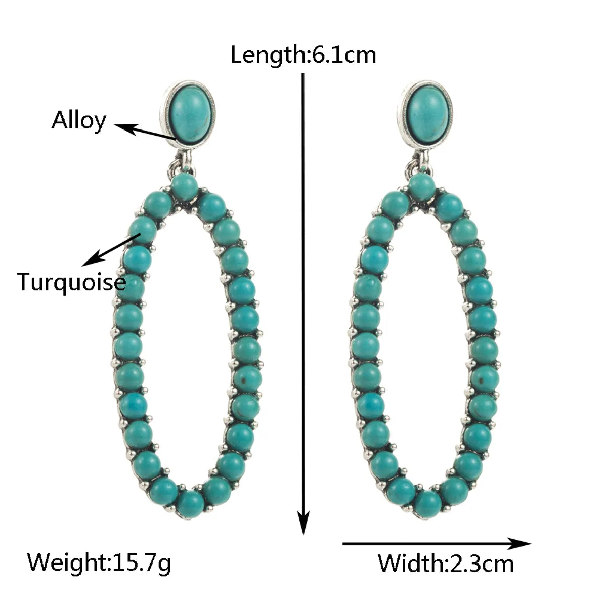 1 Pair Casual Vacation Modern Style Color Block Plating Inlay Alloy Turquoise Turquoise Silver Plated Drop Earrings