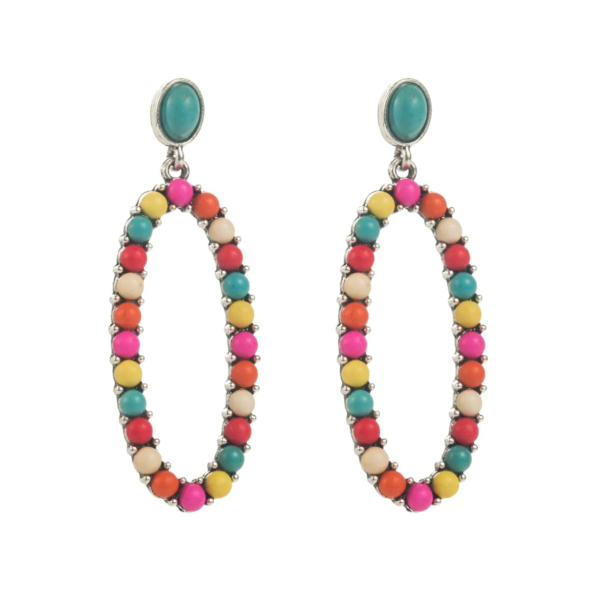 1 Pair Casual Vacation Modern Style Color Block Plating Inlay Alloy Turquoise Turquoise Silver Plated Drop Earrings