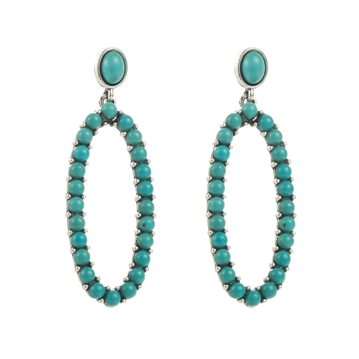 1 Pair Casual Vacation Modern Style Color Block Plating Inlay Alloy Turquoise Turquoise Silver Plated Drop Earrings