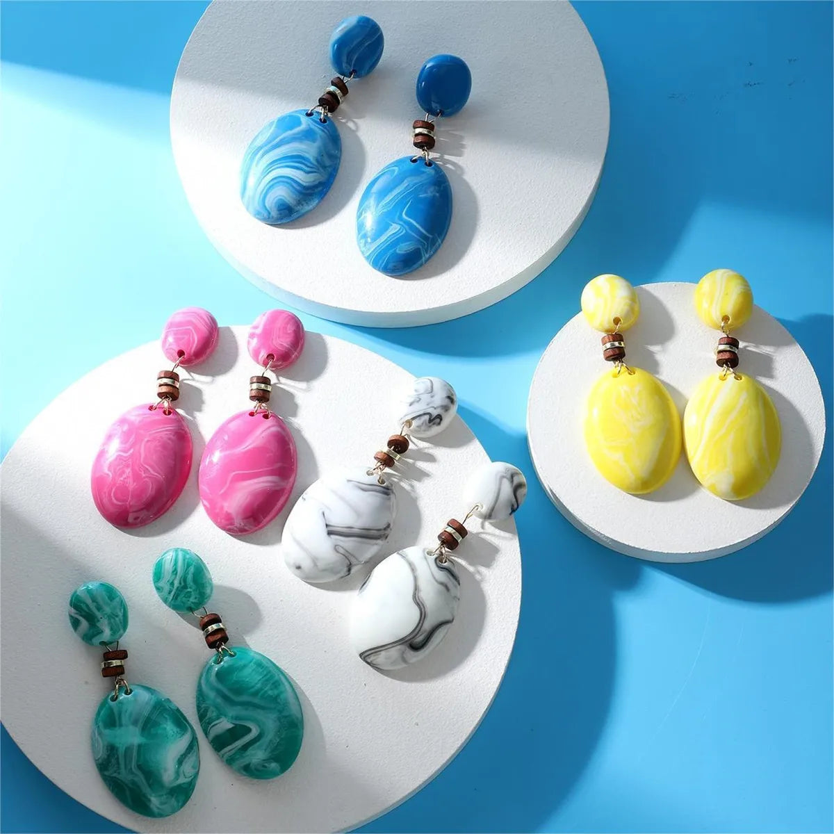 1 Pair Casual Vacation Oval Synthetic Resin Drop Earrings